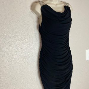 Sexy black cocktail dress with rhinestone sleeves